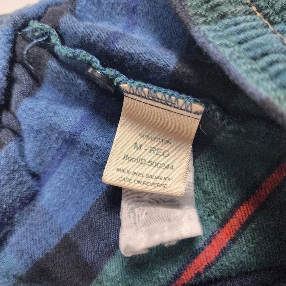 LL Bean Pajama Set Mens Medium Regular Blue Plaid Flannel Button Up Pants